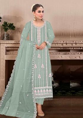 Light Green Embroidered Georgette Pakistani Suit