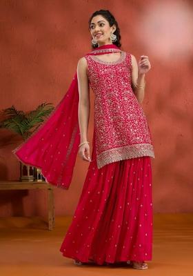 Red Embroidered Georgette Salwar Kameez