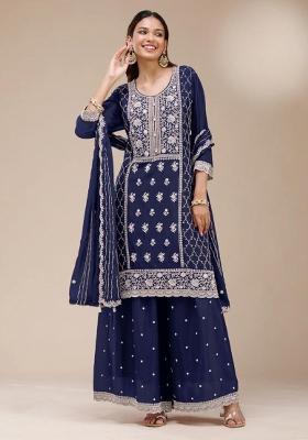 Navy Blue Embroidered Georgette Salwar Kameez