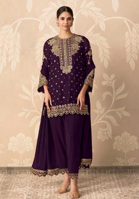 Purple Embroidered Georgette Salwar Kameez