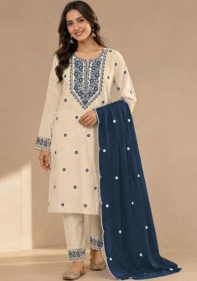 White Embroidered Khadi Salwar Kameez
