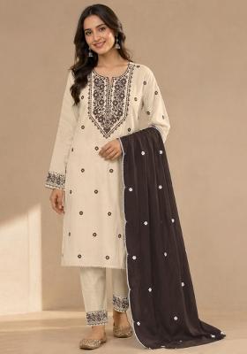 White Embroidered Khadi Salwar Kameez