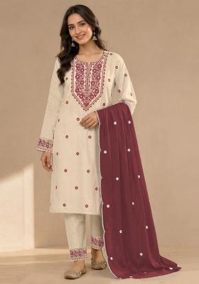 White Embroidered Khadi Salwar Kameez