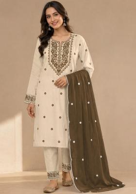 White Embroidered Khadi Salwar Kameez