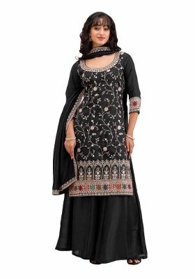 Black Embroidered Silk Salwar Kameez