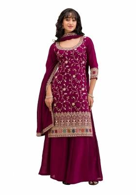 Maroon Embroidered Silk Salwar Kameez