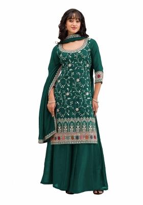 Dark Green Embroidered Silk Salwar Kameez