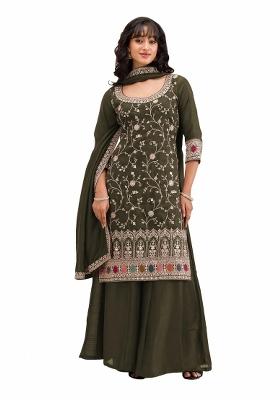 Mehendi Embroidered Silk Blend Salwar Kameez