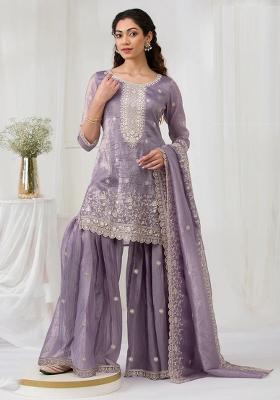 Lavender Embroidered Silk Blend Salwar Kameez