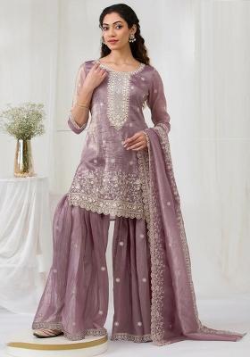 Peach Embroidered Silk Salwar Kameez