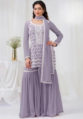 Lavender Embroidered Georgette Salwar Kameez