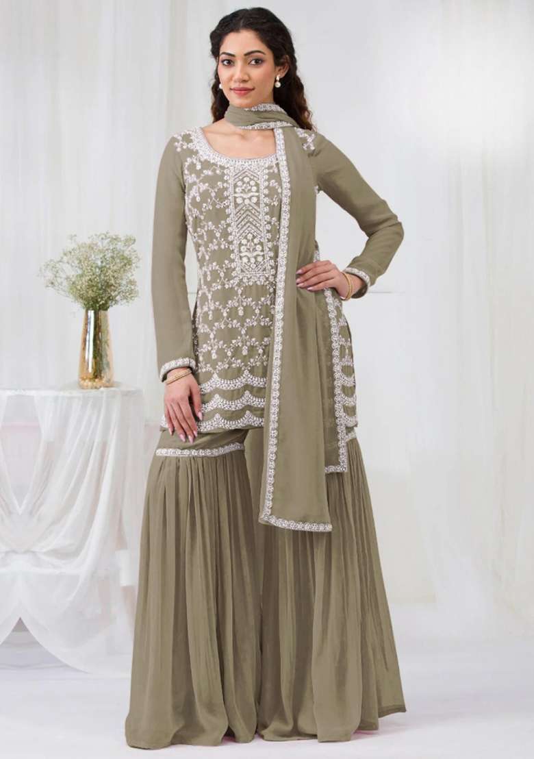 Mehendi Embroidered Georgette Salwar Kameez - Indya