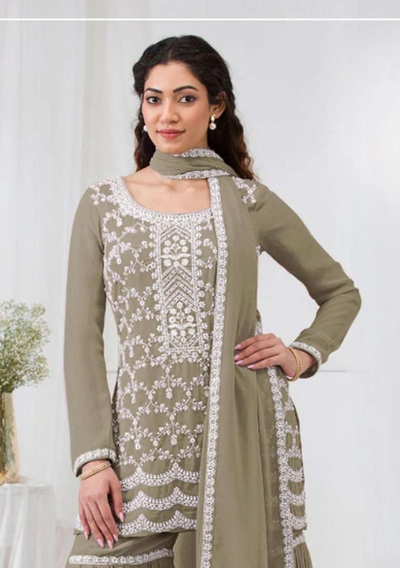 Mehendi Embroidered Georgette Salwar Kameez - Indya