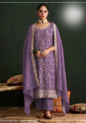 Purple Embroidered Silk Blend Salwar Kameez