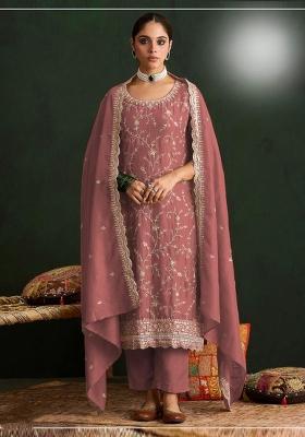 Peach Embroidered Silk Salwar Kameez