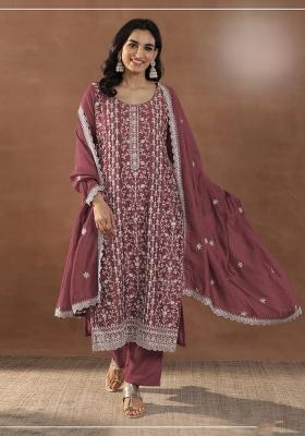 Maroon Embroidered Silk Salwar Kameez