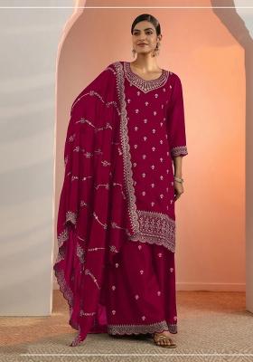 Dark Red Embroidered Georgette Salwar Kameez