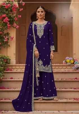 Violet Embroidered Georgette Salwar Kameez