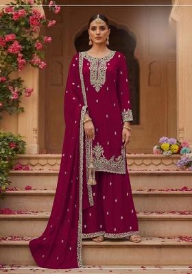 Red Embroidered Georgette Salwar Kameez