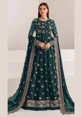 Teal Green Embroidered Georgette Anarkali Set