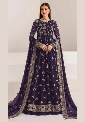 Purple Embroidered Georgette Anarkali Set