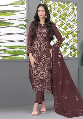 Maroon Embroidered Georgette Pakistani Suit