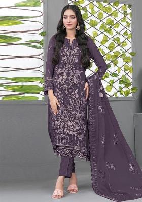 Dark Lavender Embroidered Georgette Pakistani Suit