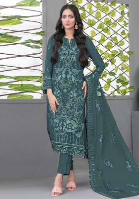 Blue Embroidered Georgette Pakistani Suit