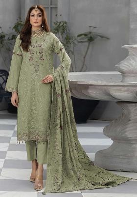 Light Sea Green Embroidered Georgette Pakistani Suit