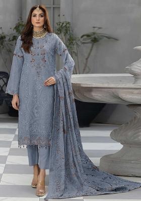 Light Blue Embroidered Georgette Pakistani Suit