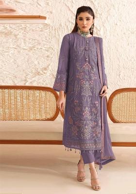 Purple Embroidered Georgette Salwar Kameez
