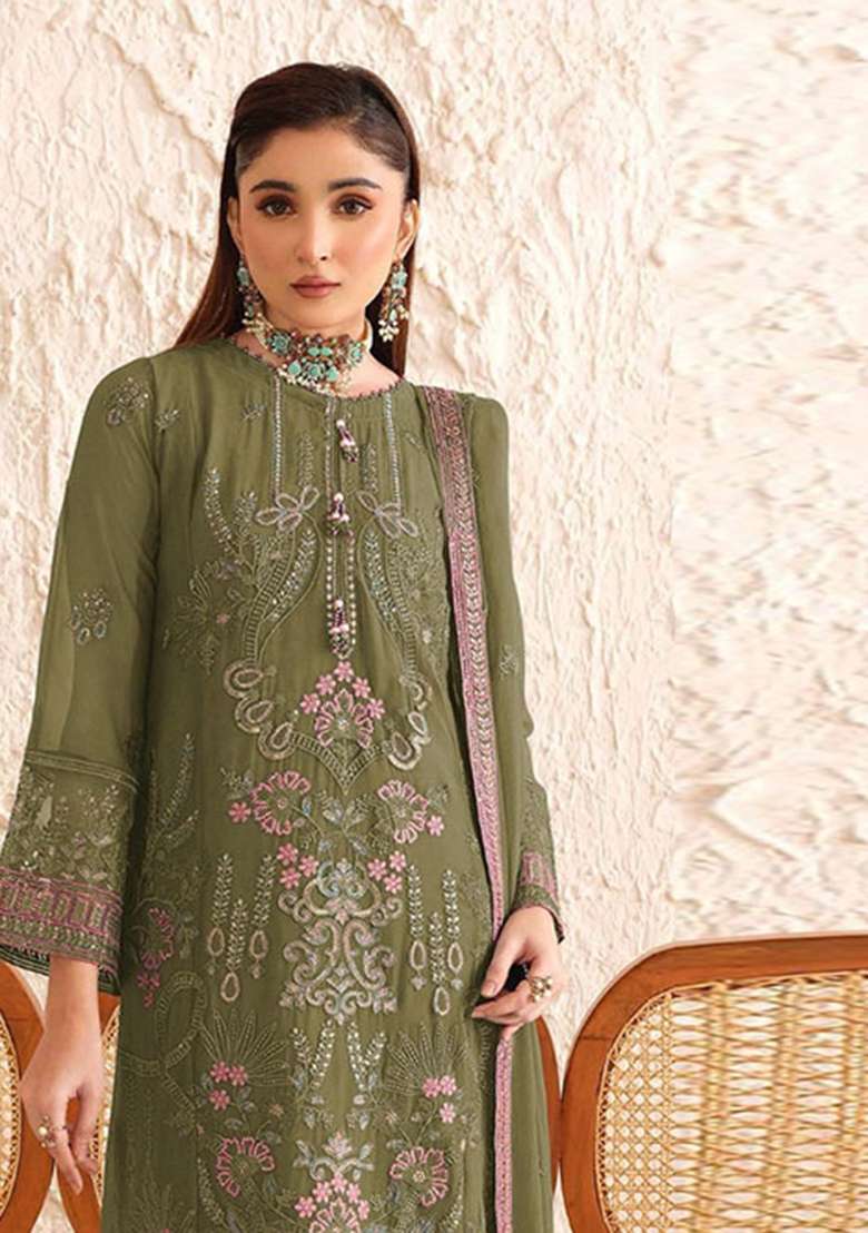 Mehendi Embroidered Georgette Salwar Kameez - Indya