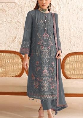 Blue Embroidered Georgette Salwar Kameez