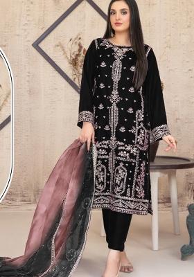 Black Embroidered Velvet Pakistani Suit