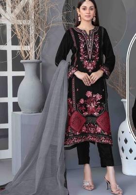 Black Embroidered Velvet Pakistani Suit