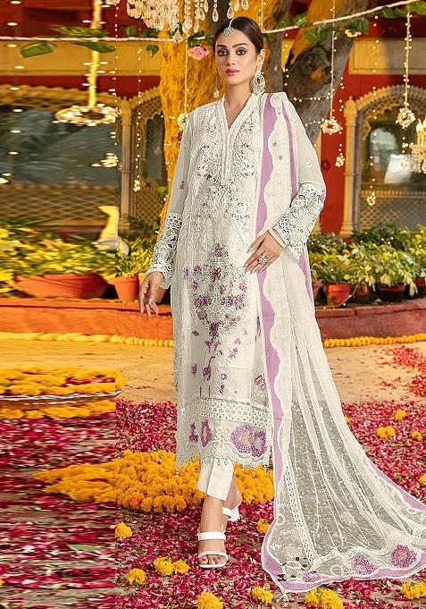 White Embroidered Chiffon Salwar Kameez