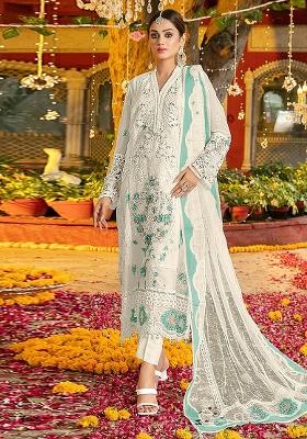 White Embroidered Chiffon Salwar Kameez