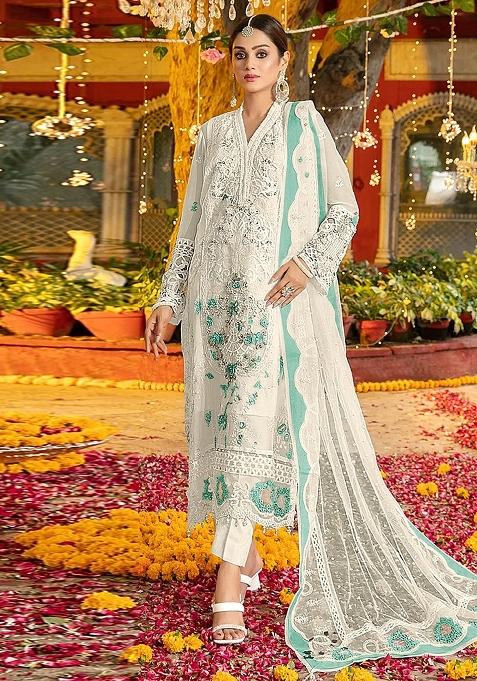 White Embroidered Chiffon Salwar Kameez