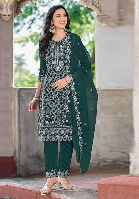 Green Embroidered Chiffon Salwar Kameez