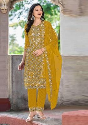 Yellow Embroidered Chiffon Salwar Kameez