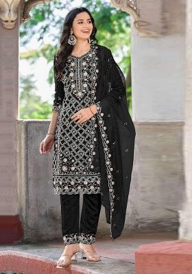 Black Embroidered Chiffon Salwar Kameez