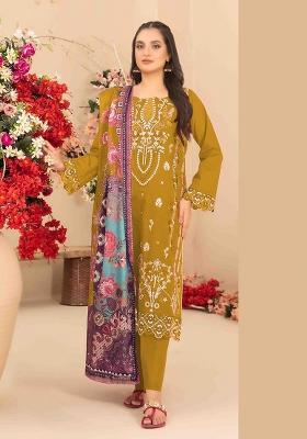 Yellow Embroidered Cambric Salwar Kameez