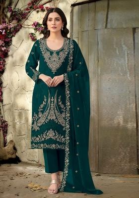 Dark Green Embroidered Velvet Pakistani Suit