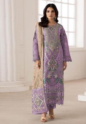 Purple Embroidered Silk Blend Salwar Kameez