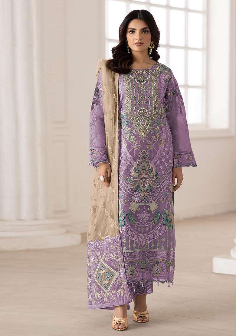 Purple Embroidered Silk Blend Salwar Kameez - Indya