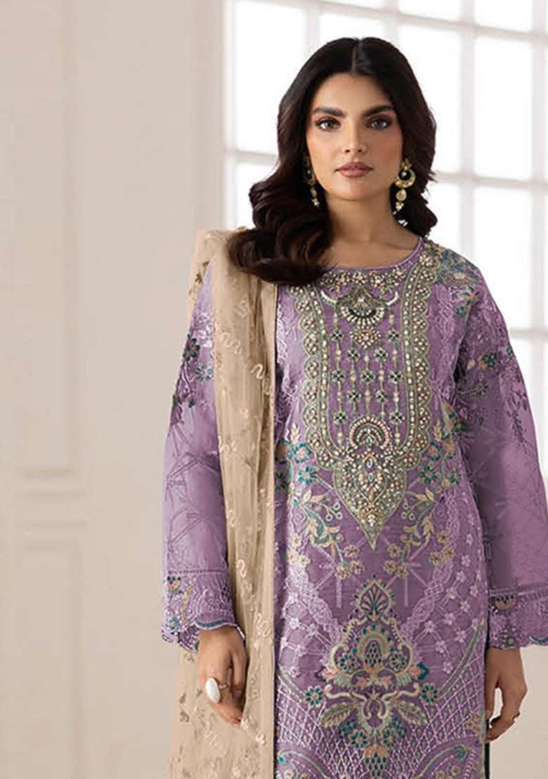 Purple Embroidered Silk Blend Salwar Kameez - Indya
