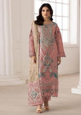 Peach Embroidered Silk Salwar Kameez