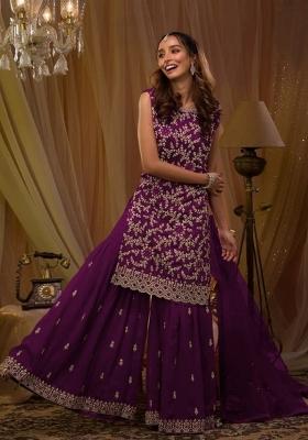 Purple Embroidered Georgette Salwar Kameez