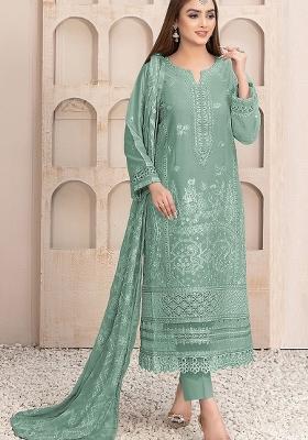 Green Embroidered Georgette Pakistani Suit