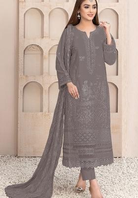 Dark Grey Embroidered Georgette Pakistani Suit